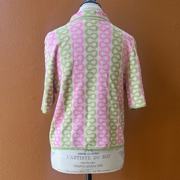 House of Harlow 1960 Wavy Print Short Sleeve Button Up Knit Top Small New! - Picture 8 of 8